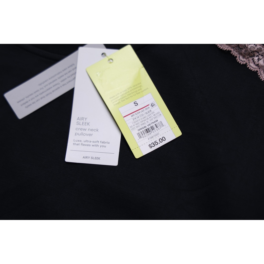 All in Motion Airy Sleek Lace Crew Pullover Black Pink Trim Small NWT - Picture 5 of 7